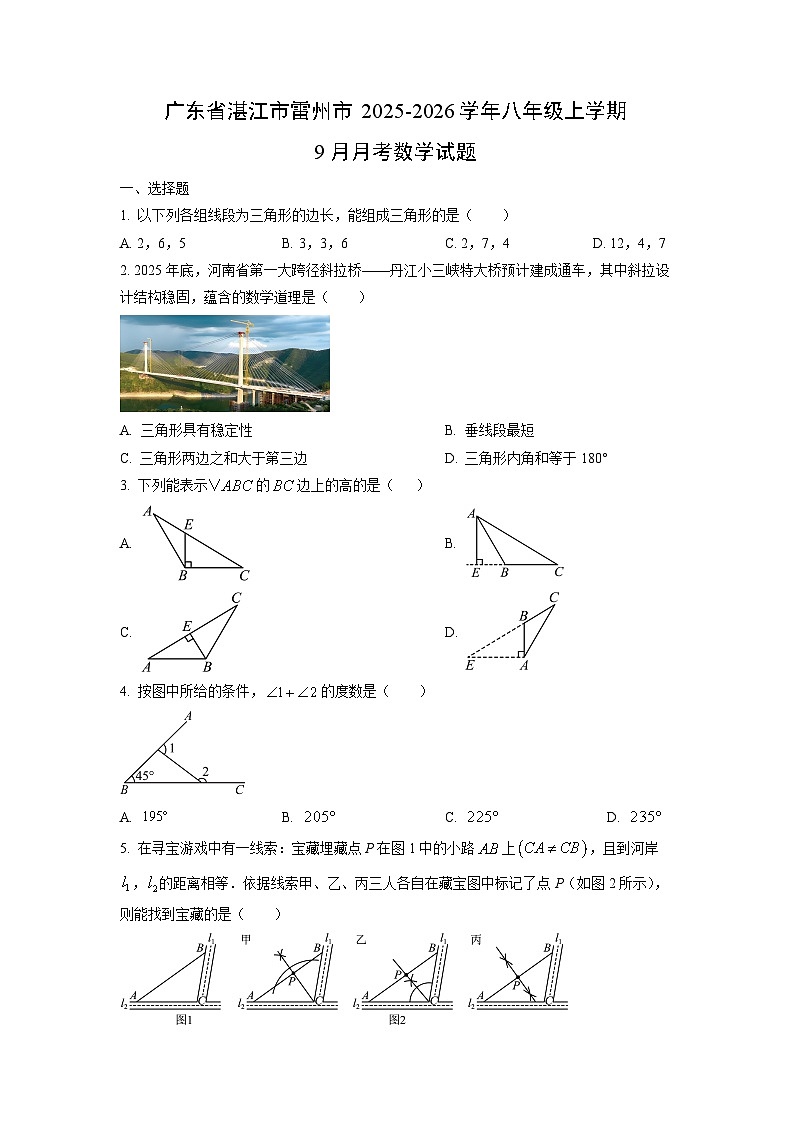 广东省湛江市雷州市2025-2026学年八年级上学期9月月考数学试卷（学生版）第1页