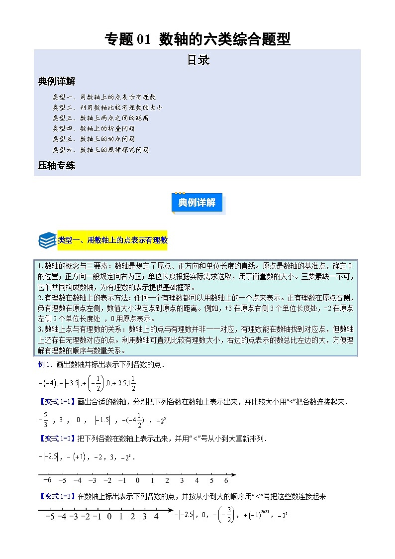 专题01 数轴的六类综合题型（压轴题专项训练）数学人教版2024七年级上册（原卷版）-A4第1页