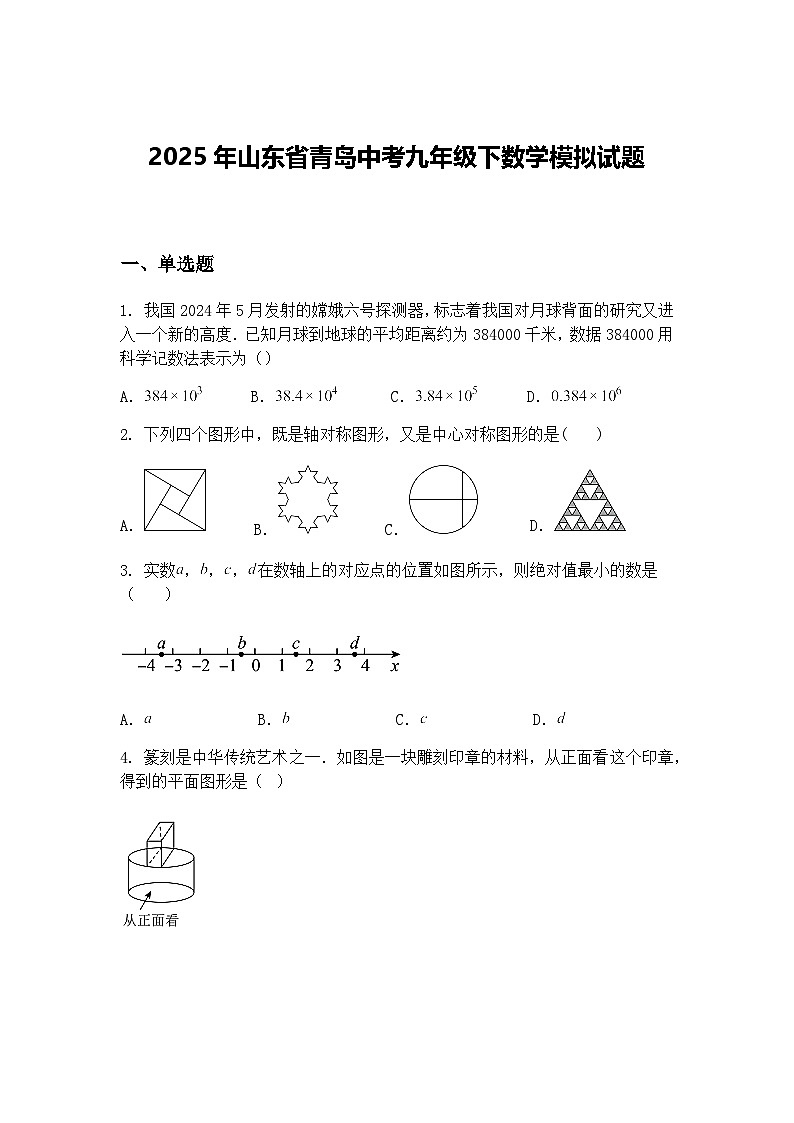 2025年山东省青岛中考九年级下数学模拟试题（含答案解析）第1页