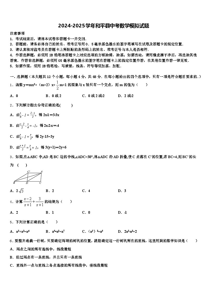 2024-2025学年和平县中考数学模拟试题含解析第1页