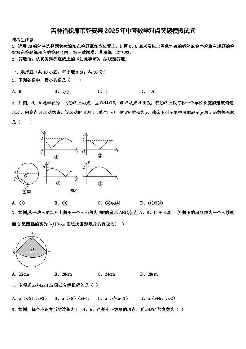 吉林省松原市乾安县2025年中考数学对点突破模拟试卷含解析第1页