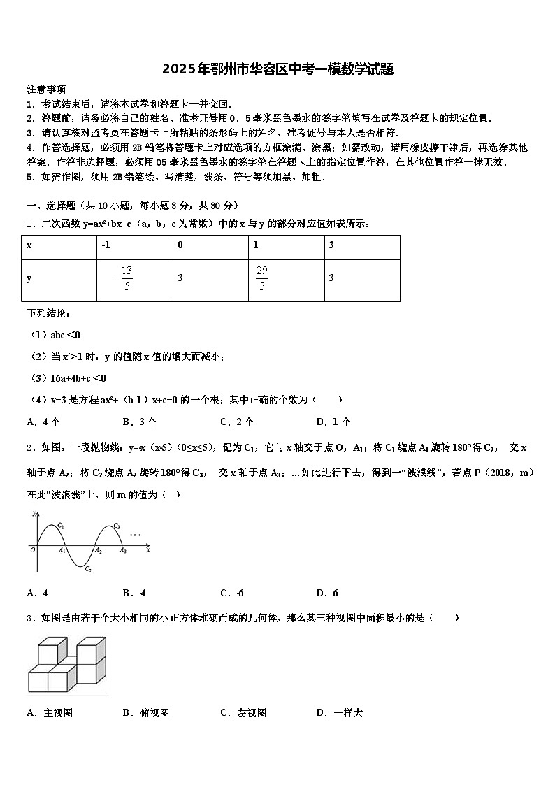 2025年鄂州市华容区中考一模数学试题含解析第1页