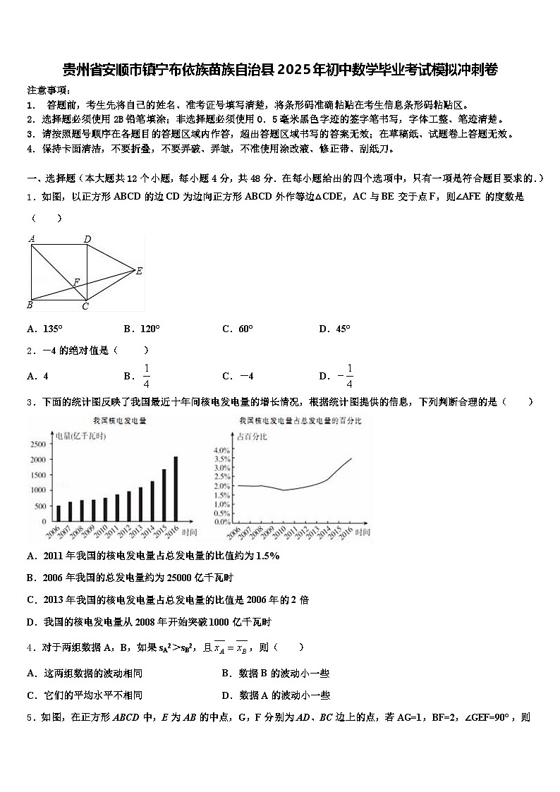 贵州省安顺市镇宁布依族苗族自治县2025年初中数学毕业考试模拟冲刺卷含解析第1页