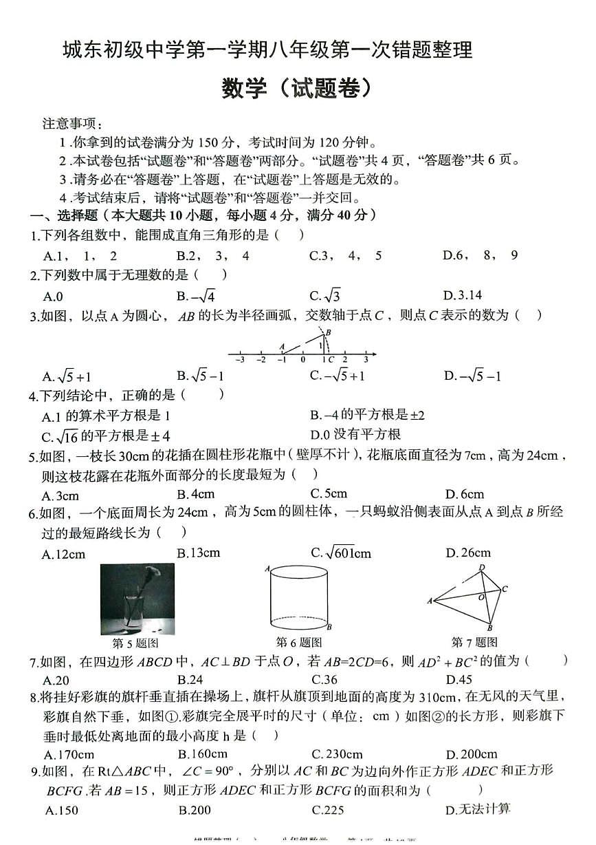 安徽省宿州市 萧县城东初级中学2025-2026学年八年级上学期10月月考数学试题第1页