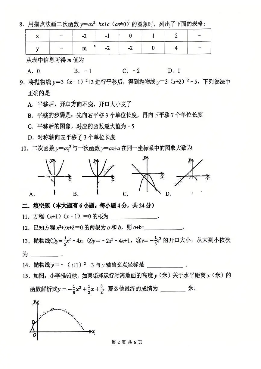 福建省厦门市思明区第一中学2025-2026学年九年级上学期10月月考数学试卷第2页