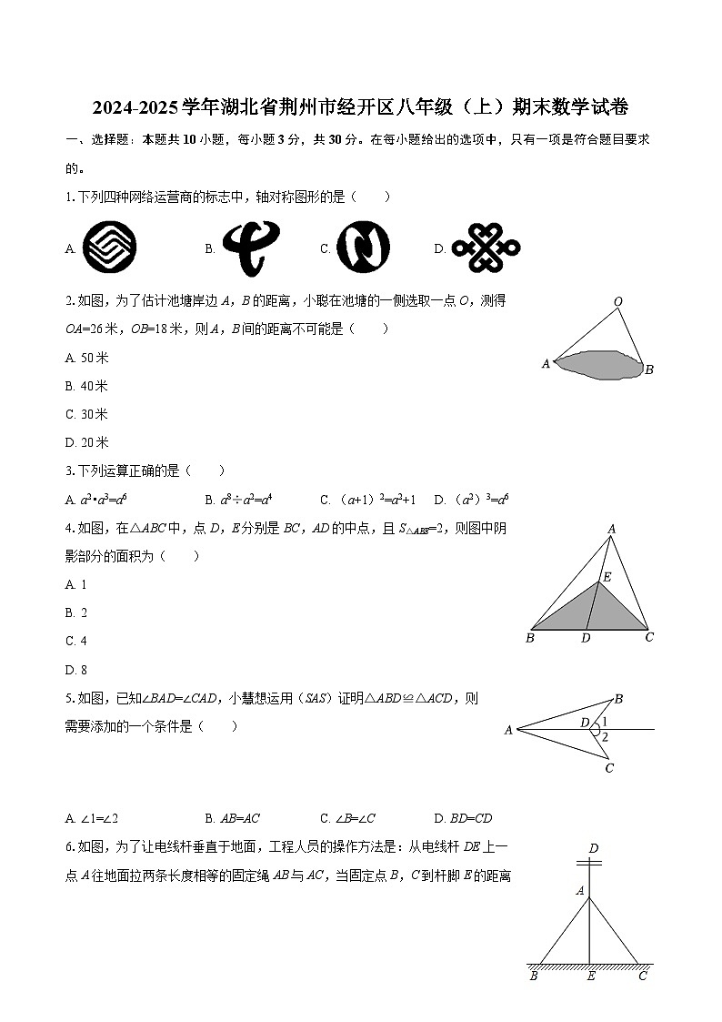 2024-2025学年湖北省荆州市经开区八年级（上）期末数学试卷-自定义类型第1页