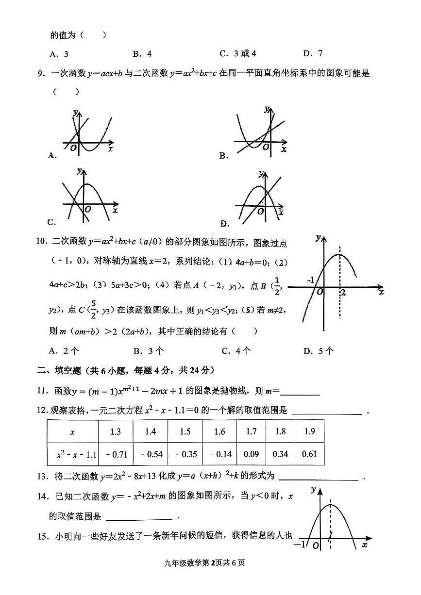 山东省临沂市第十中学2025-2026学年上学期九年级月考数学试卷第2页