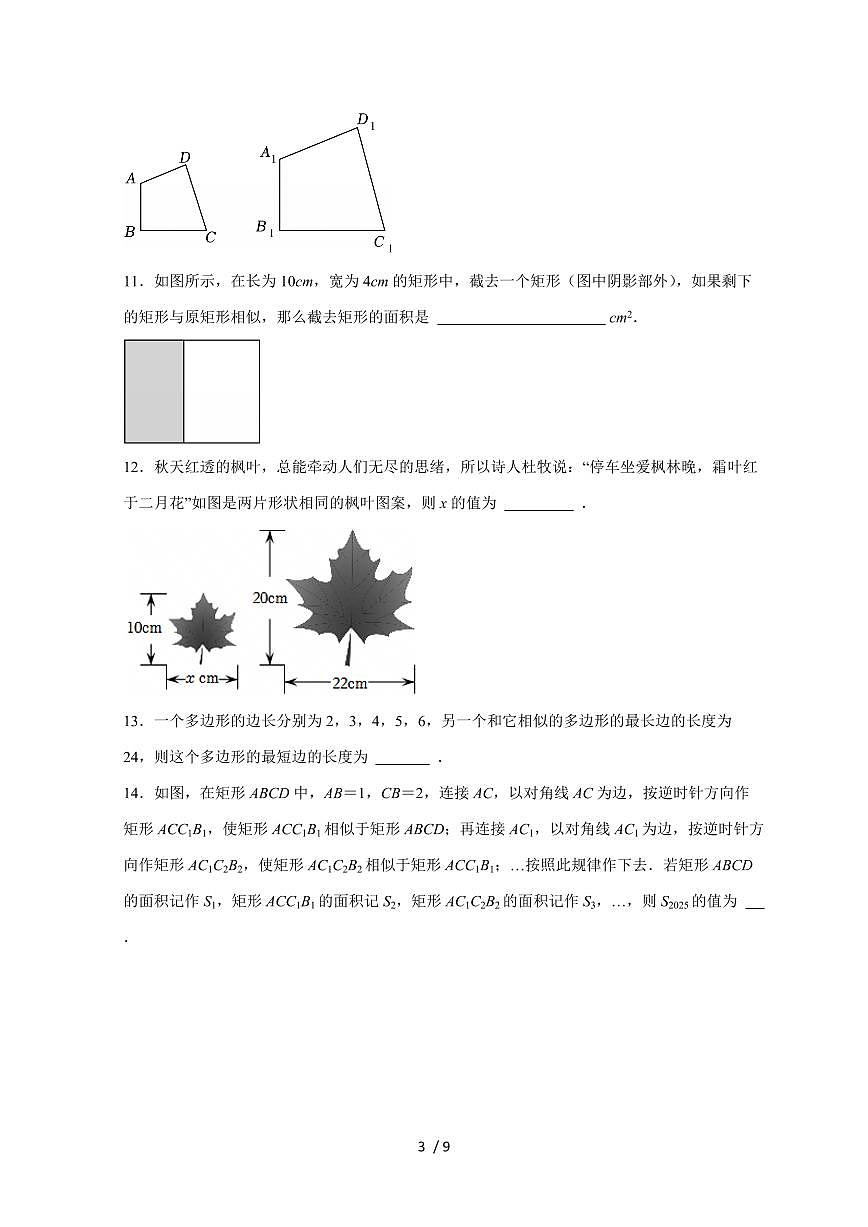 4.3 相似多边形 课堂训练 2025~2026学年（北师大版）九年级数学上册第3页