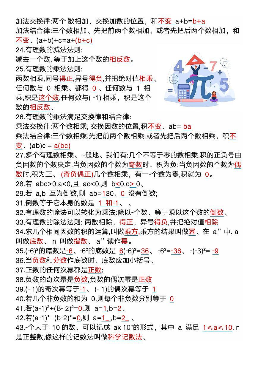 2024版人教版七年级上册数学期末高频知识点汇总第2页