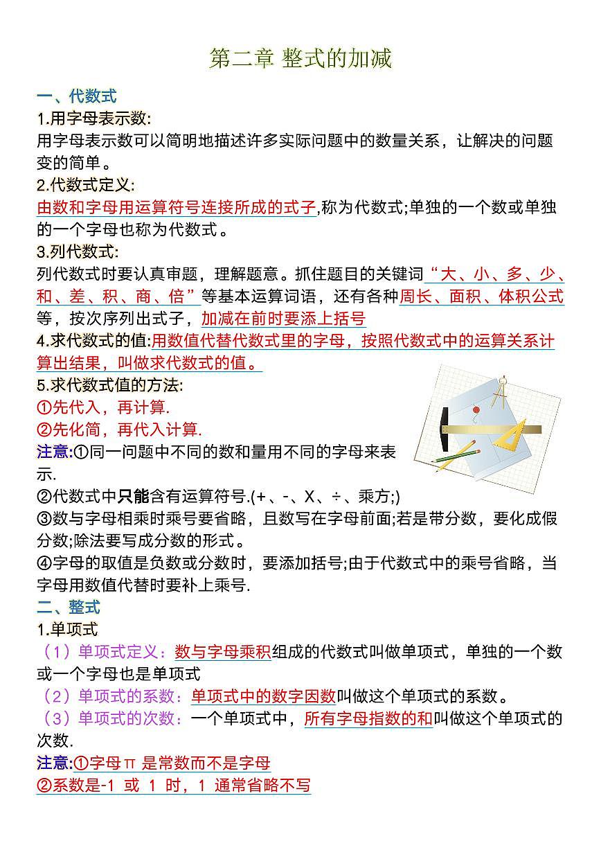 2024版人教版七年级上册数学期末高频知识点汇总第3页