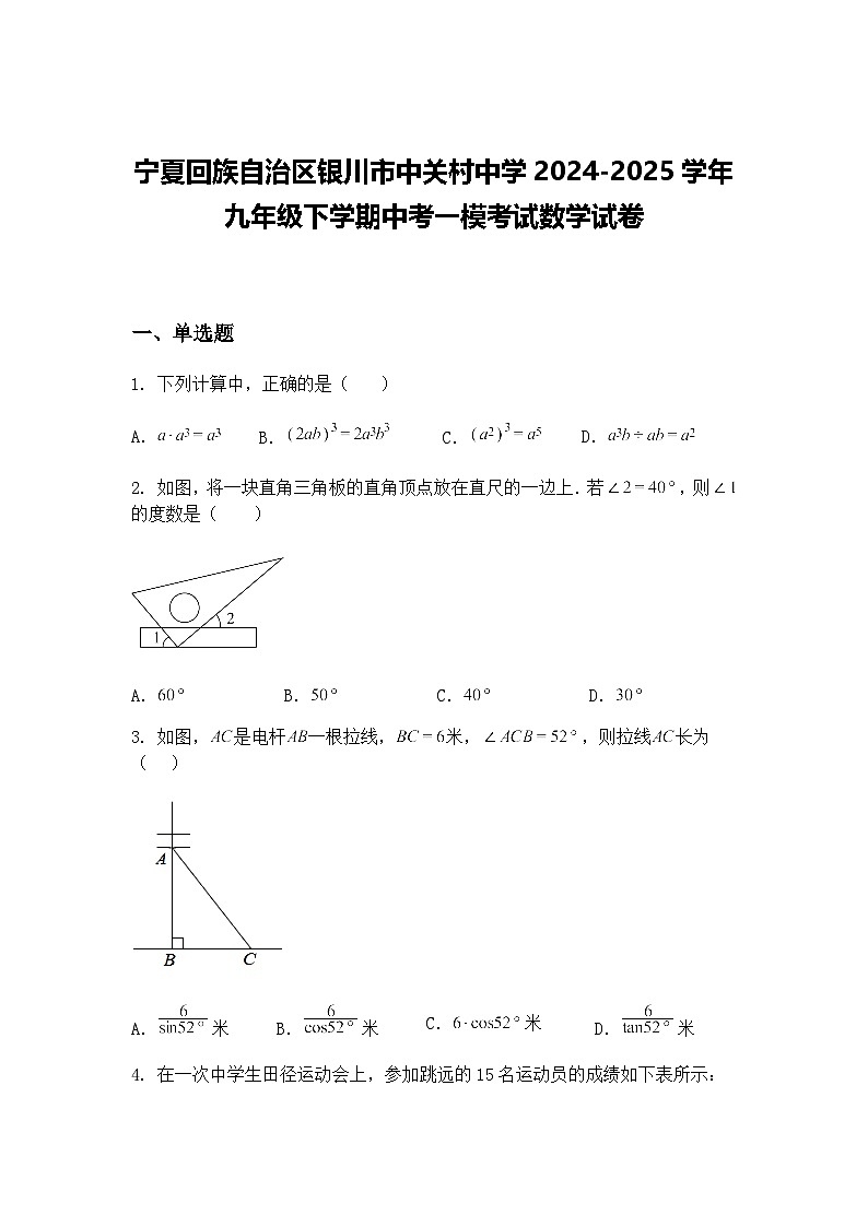 宁夏回族自治区银川市中关村中学2024-2025学年九年级下学期中考一模考试数学试卷（含答案解析）第1页