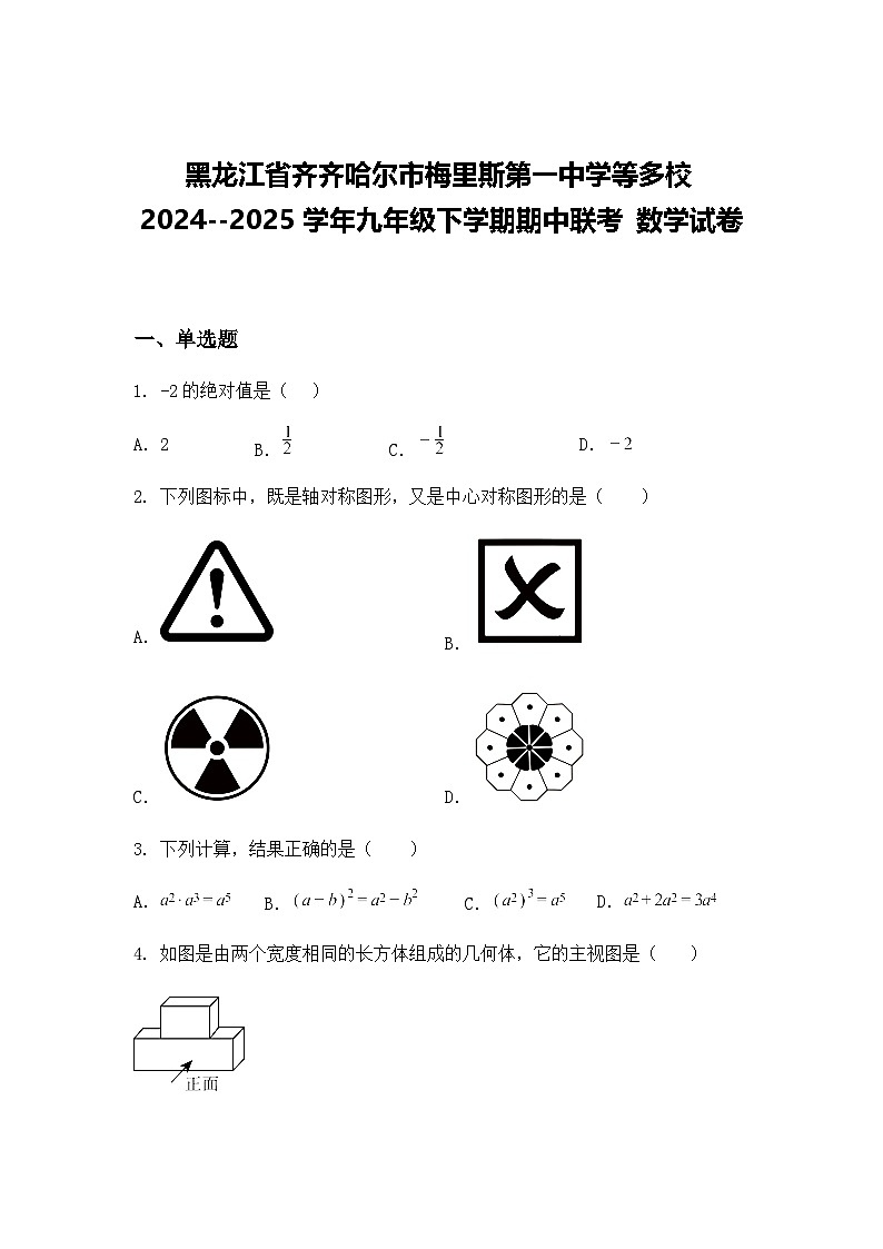 黑龙江省齐齐哈尔市梅里斯第一中学等多校2024--2025学年九年级下学期期中联考 数学试卷（含答案解析）第1页