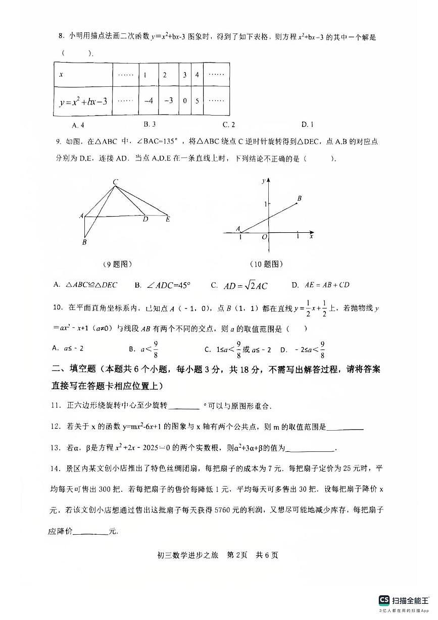 山东省日照市东港区北京路中学2025-2026学年九年级上学期10月月考数学试题第2页