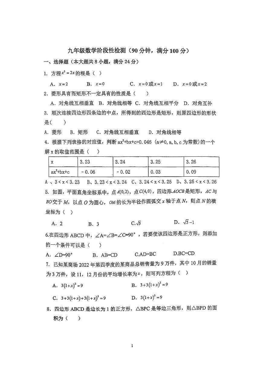 山东省青岛市城阳第十七中学2025-2026学年九年级上学期10月月考数学试题第1页