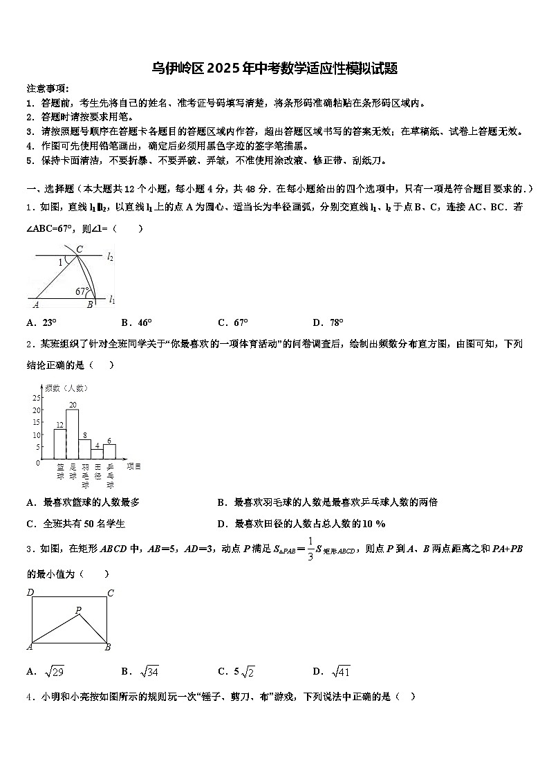 乌伊岭区2025年中考数学适应性模拟试题含解析第1页