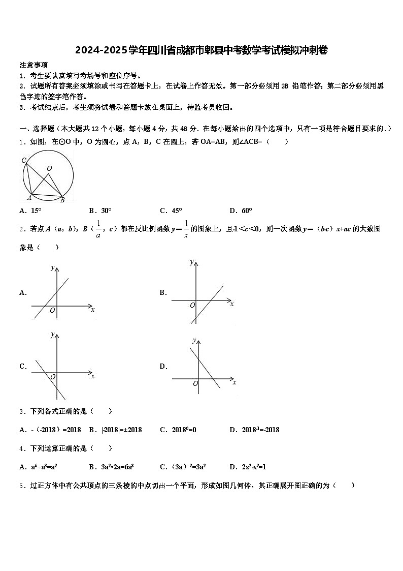 2024-2025学年四川省成都市郫县中考数学考试模拟冲刺卷含解析第1页