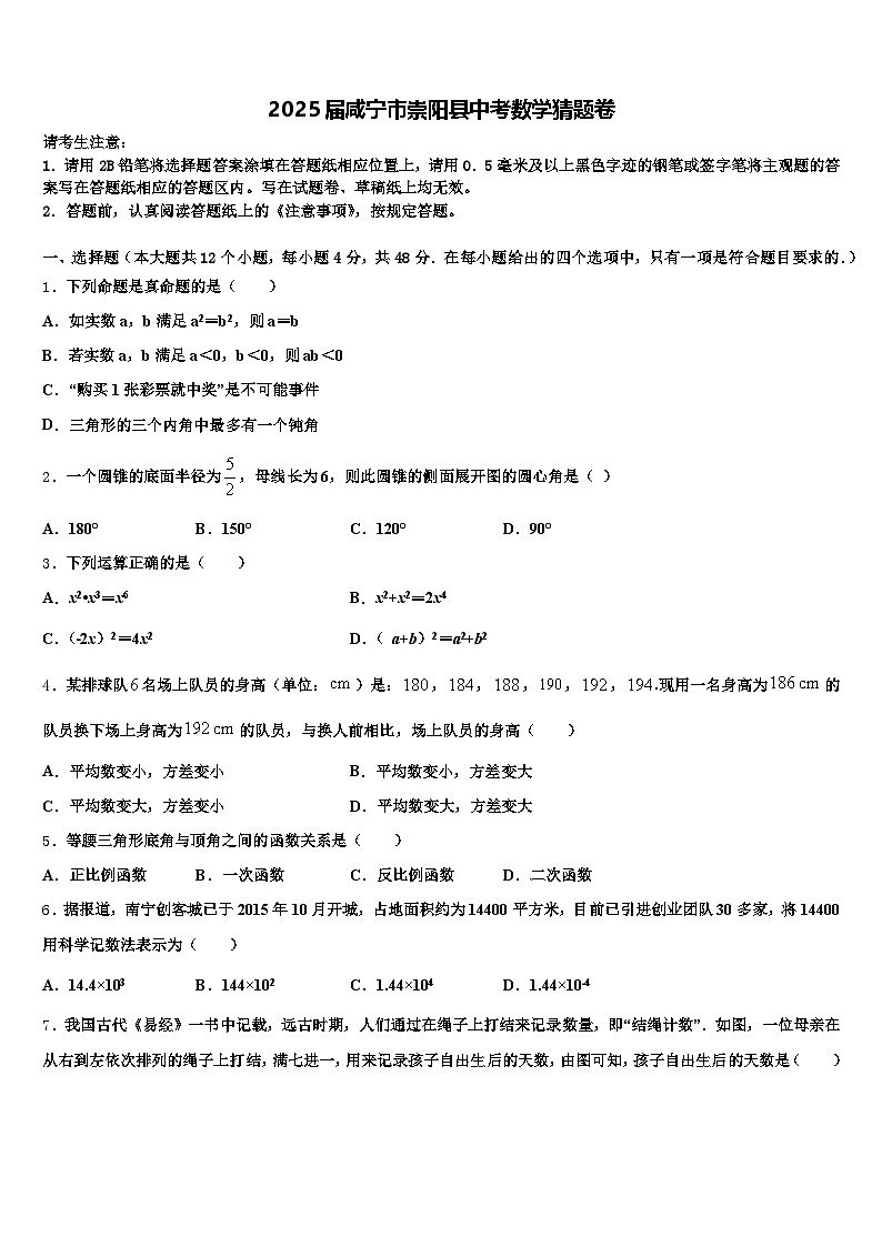 2025届咸宁市崇阳县中考数学猜题卷含解析第1页