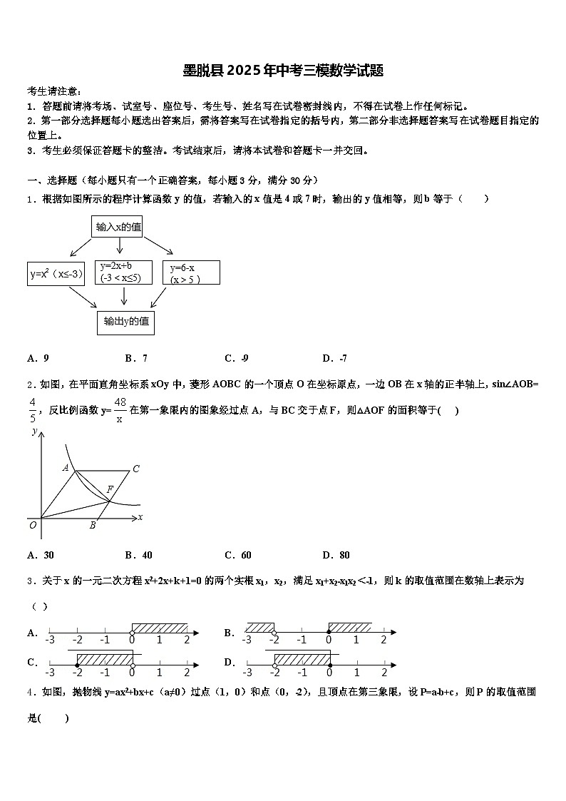 墨脱县2025年中考三模数学试题含解析第1页