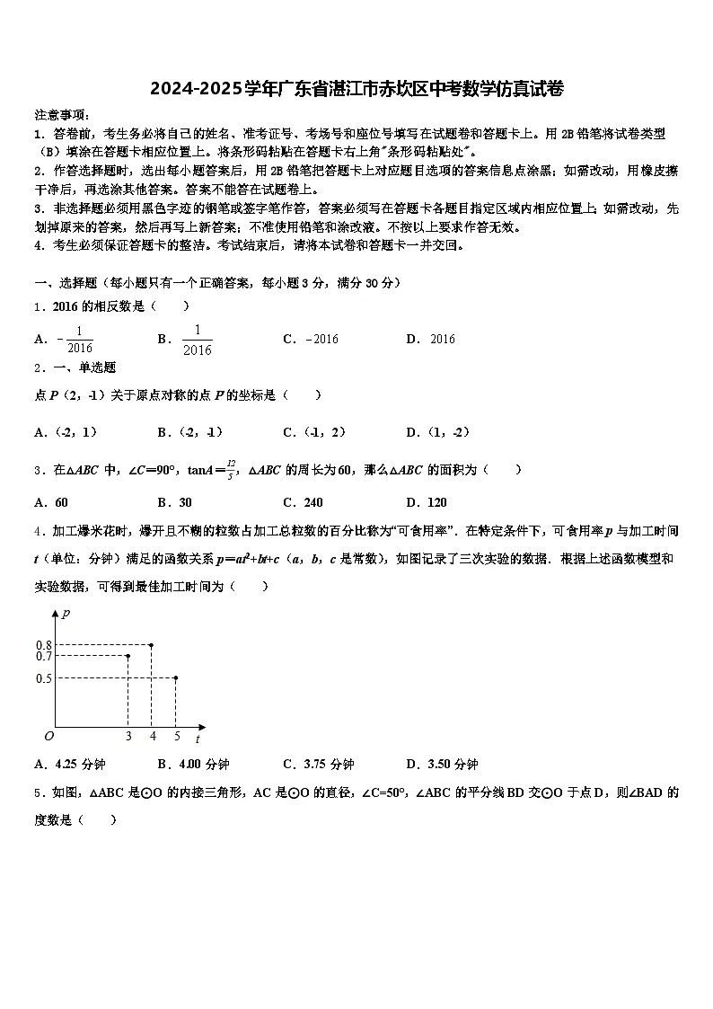 2024-2025学年广东省湛江市赤坎区中考数学仿真试卷含解析第1页