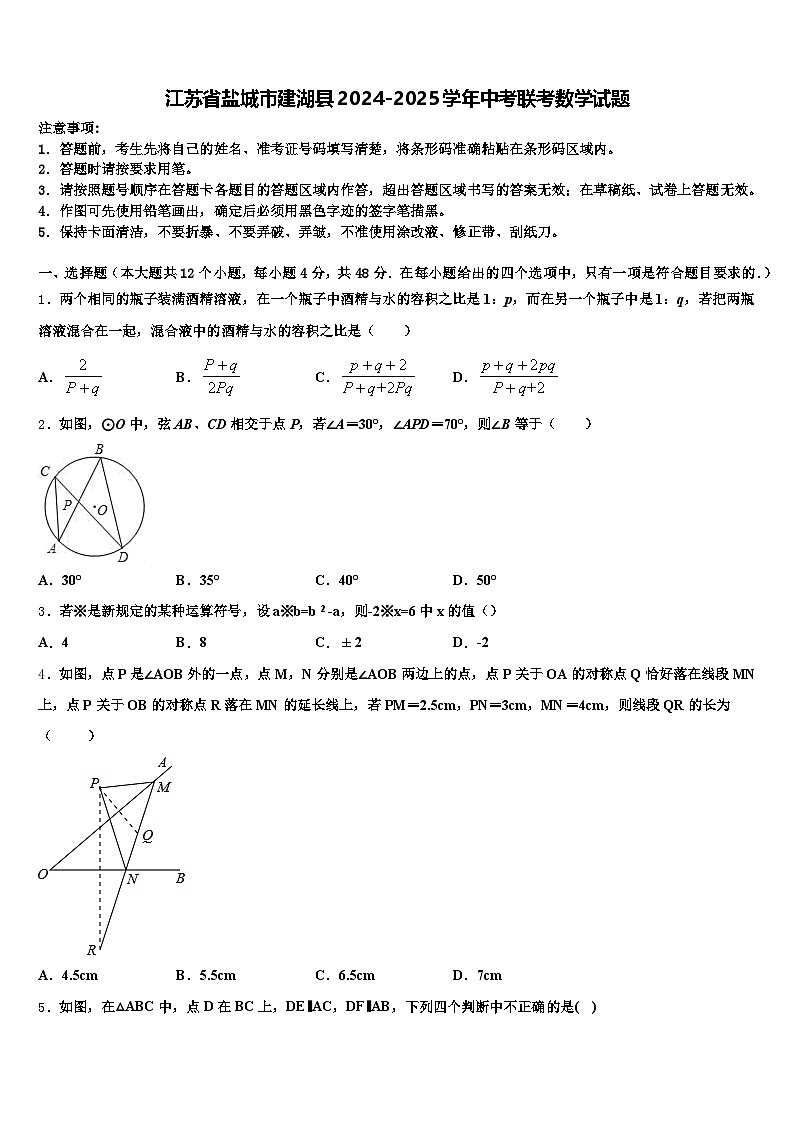 江苏省盐城市建湖县2024-2025学年中考联考数学试题含解析第1页
