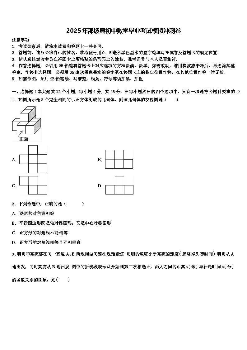 2025年那坡县初中数学毕业考试模拟冲刺卷含解析第1页