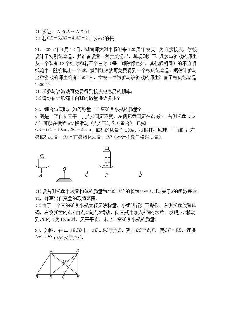 湖南省长沙市湖南师大附中2024-2025学年九年级下学期期中考试数学试题（含答案解析）第3页
