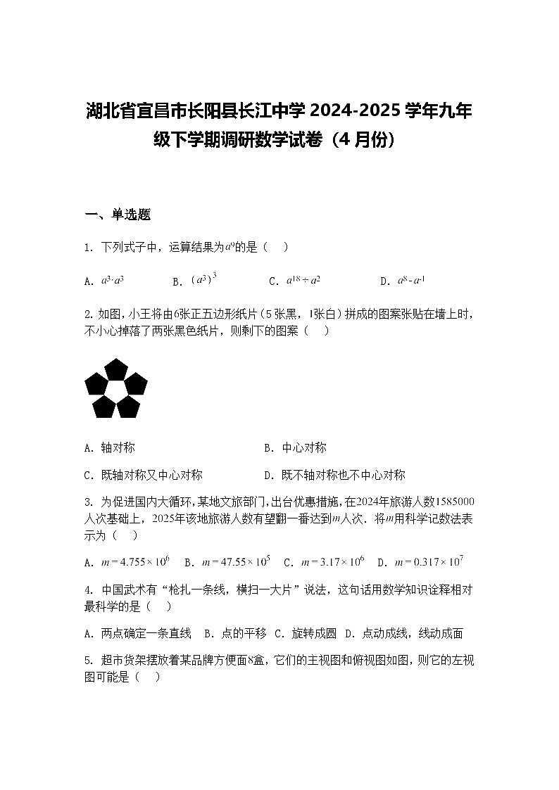 湖北省宜昌市长阳县长江中学2024-2025学年九年级下学期调研数学试卷（4月份）（含答案解析）第1页