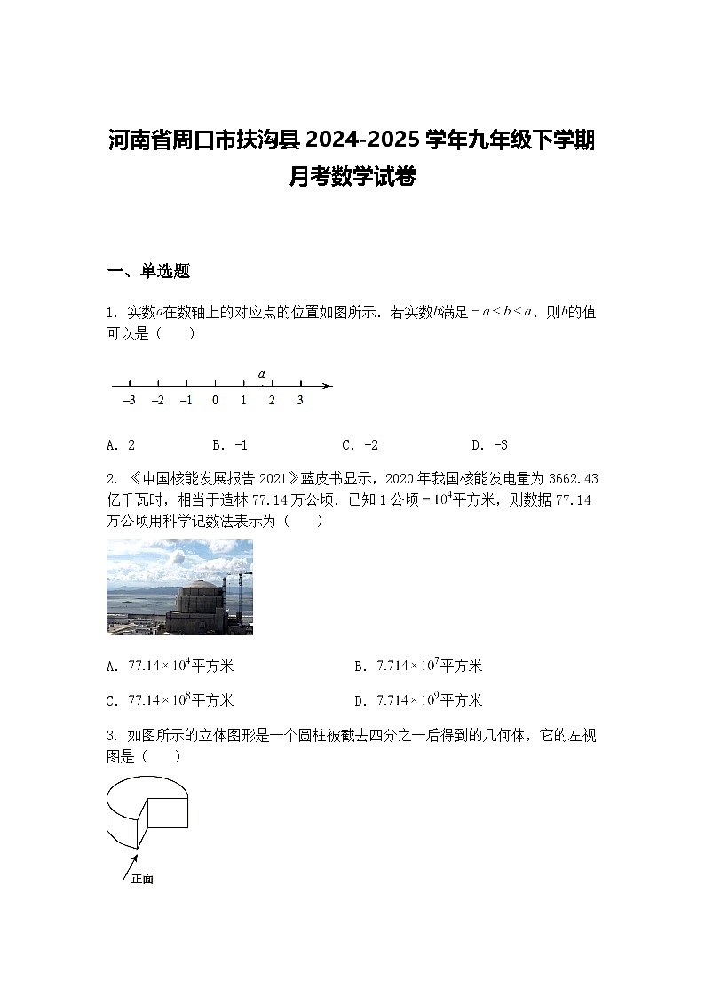 河南省周口市扶沟县2024-2025学年九年级下学期月考数学试卷（含答案解析）第1页