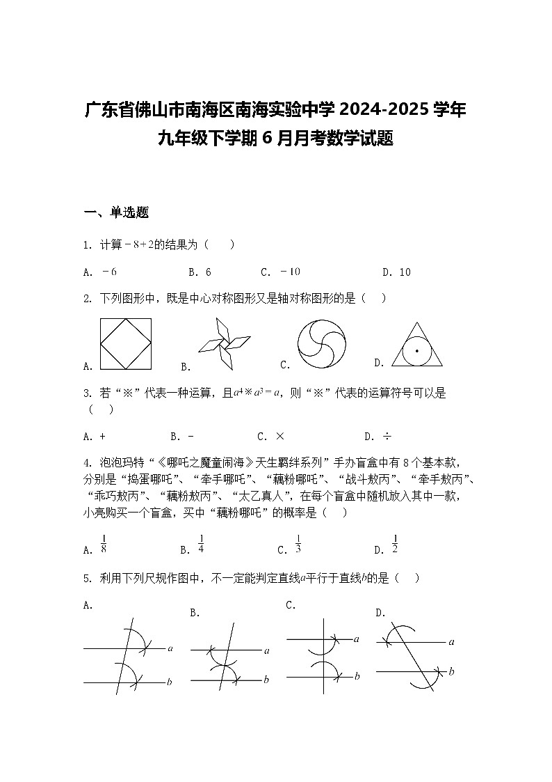 广东省佛山市南海区南海实验中学2024-2025学年九年级下学期6月月考数学试题（含答案解析）第1页