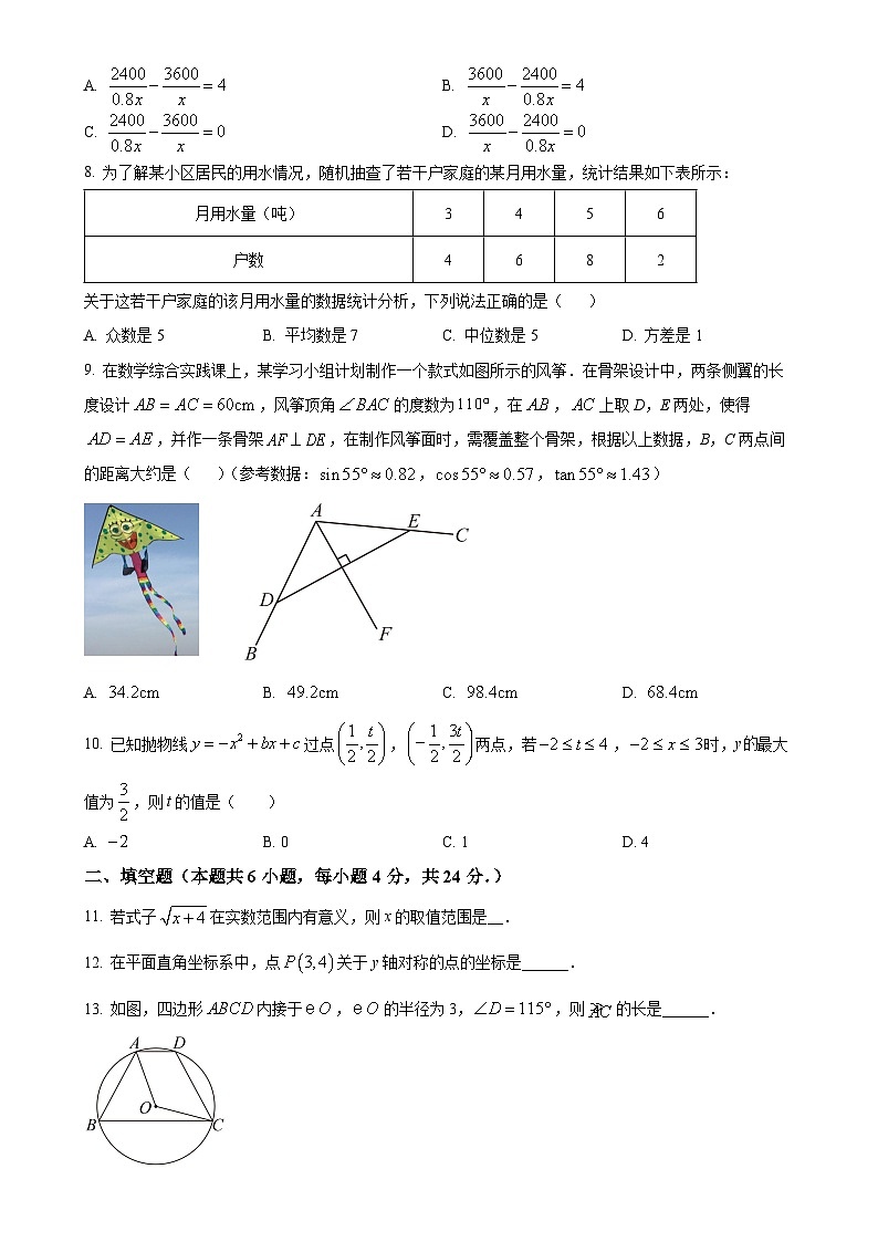2024年福建省福州延安中学中考模拟数学试题（原卷版）-A4第2页