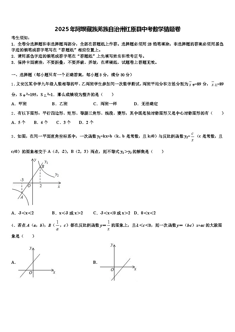2025年阿坝藏族羌族自治州红原县中考数学猜题卷含解析第1页