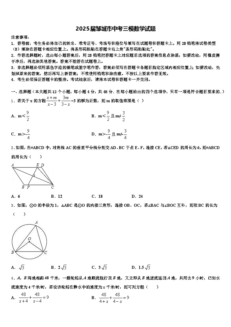 2025届邹城市中考三模数学试题含解析第1页