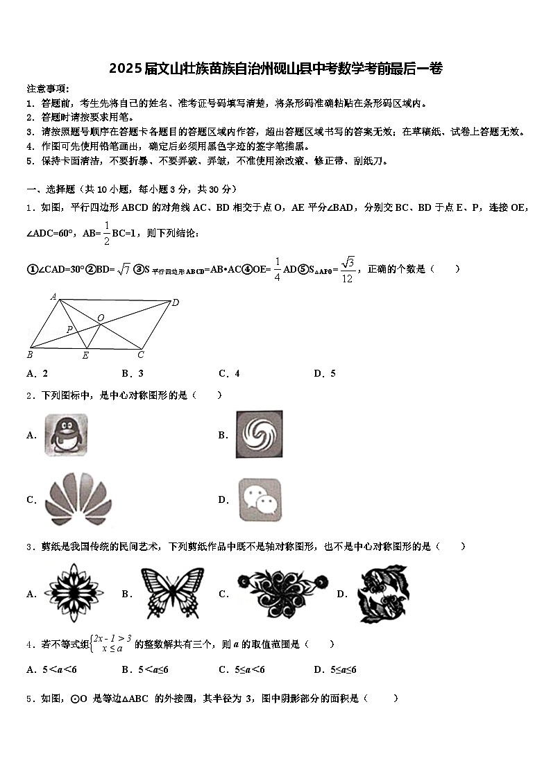 2025届文山壮族苗族自治州砚山县中考数学考前最后一卷含解析第1页