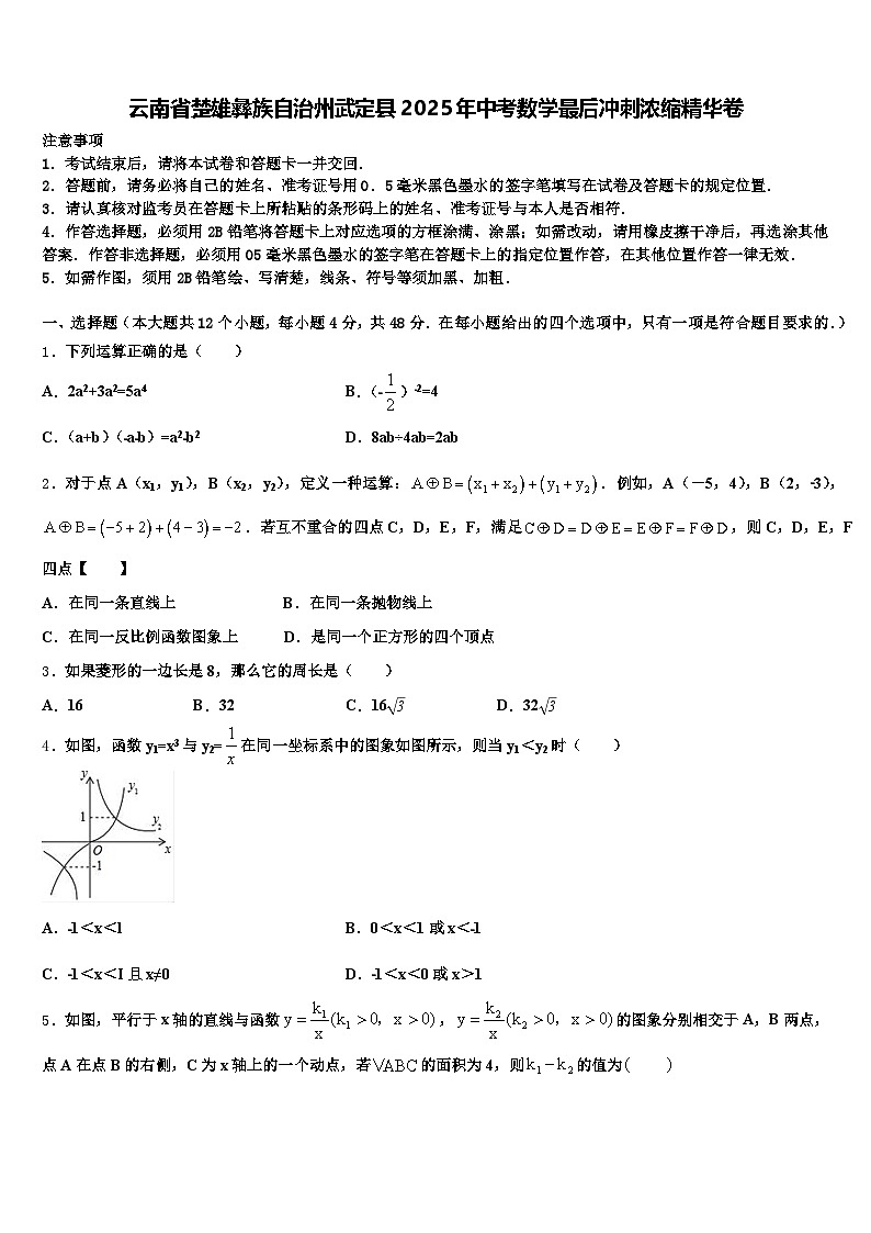 云南省楚雄彝族自治州武定县2025年中考数学最后冲刺浓缩精华卷含解析第1页