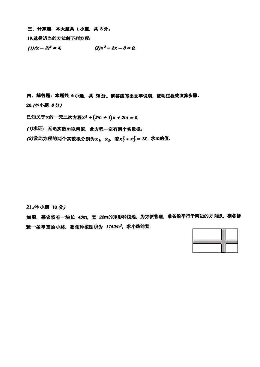 天津市第十九中学2025-2026学年上学期九年级第一次月考数学试卷第3页