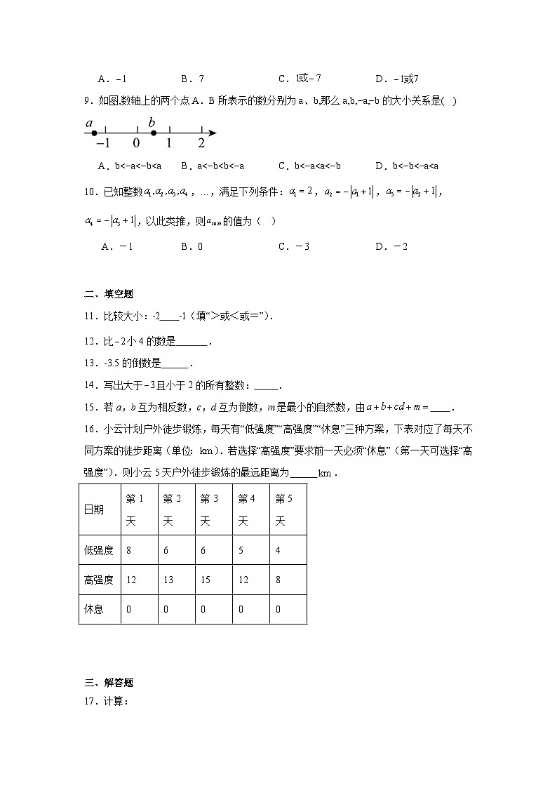 2025-2026学年广东省珠海市文园中学七年级上学期第一次月考数学试卷第2页