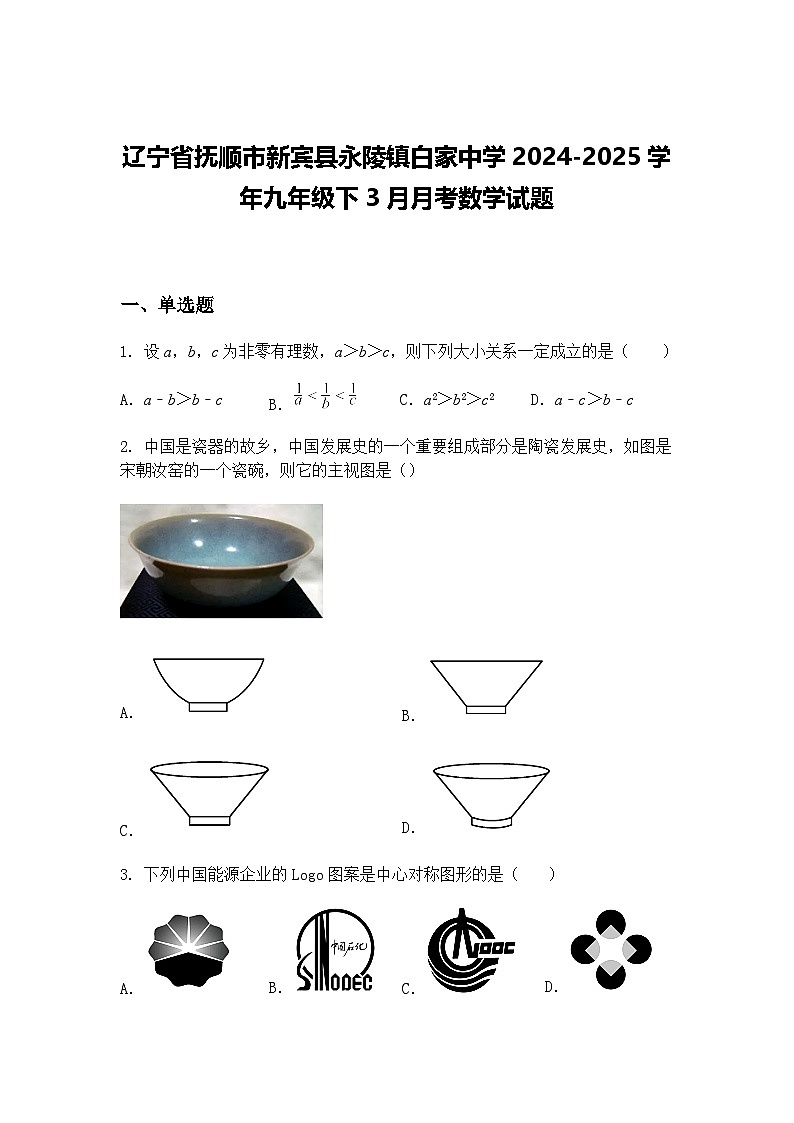 辽宁省抚顺市新宾县永陵镇白家中学2024-2025学年九年级下3月月考数学试题（含答案解析）第1页