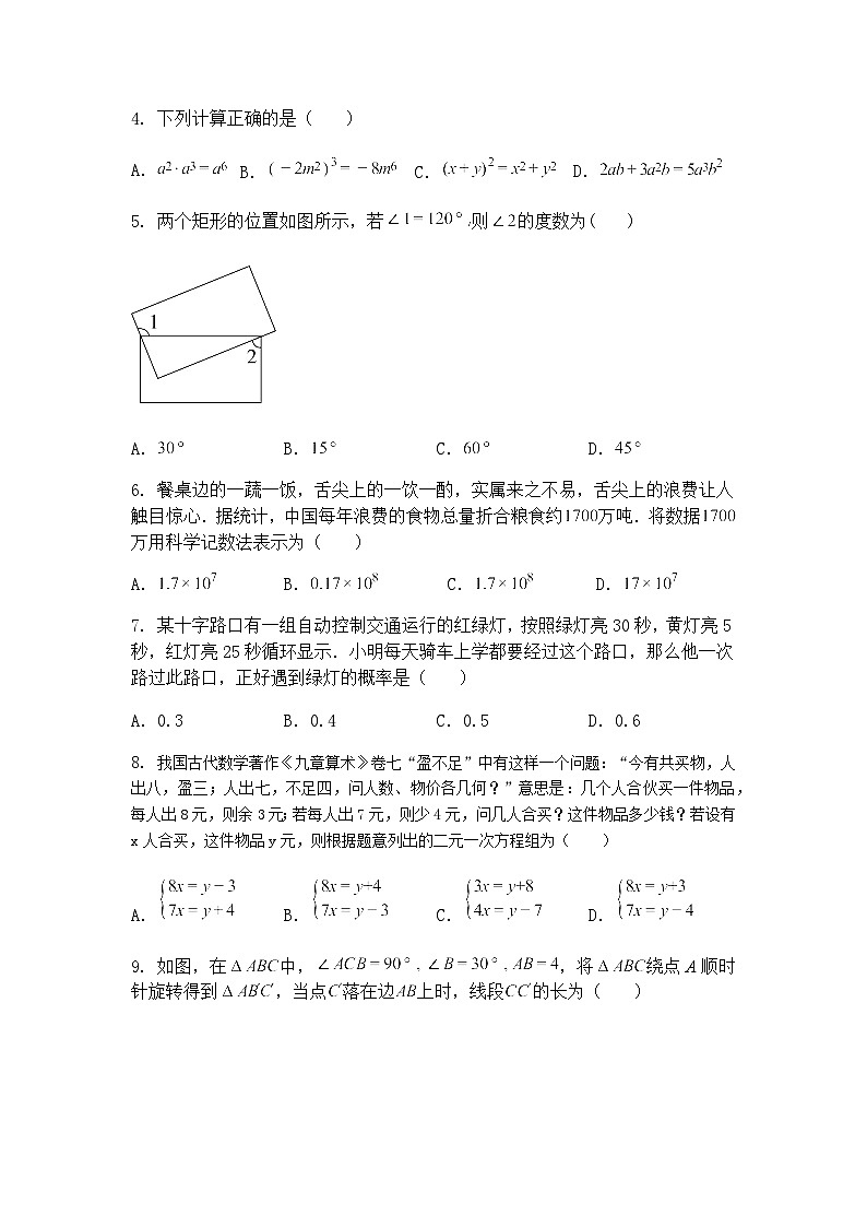 辽宁省抚顺市新宾县永陵镇白家中学2024-2025学年九年级下3月月考数学试题（含答案解析）第2页