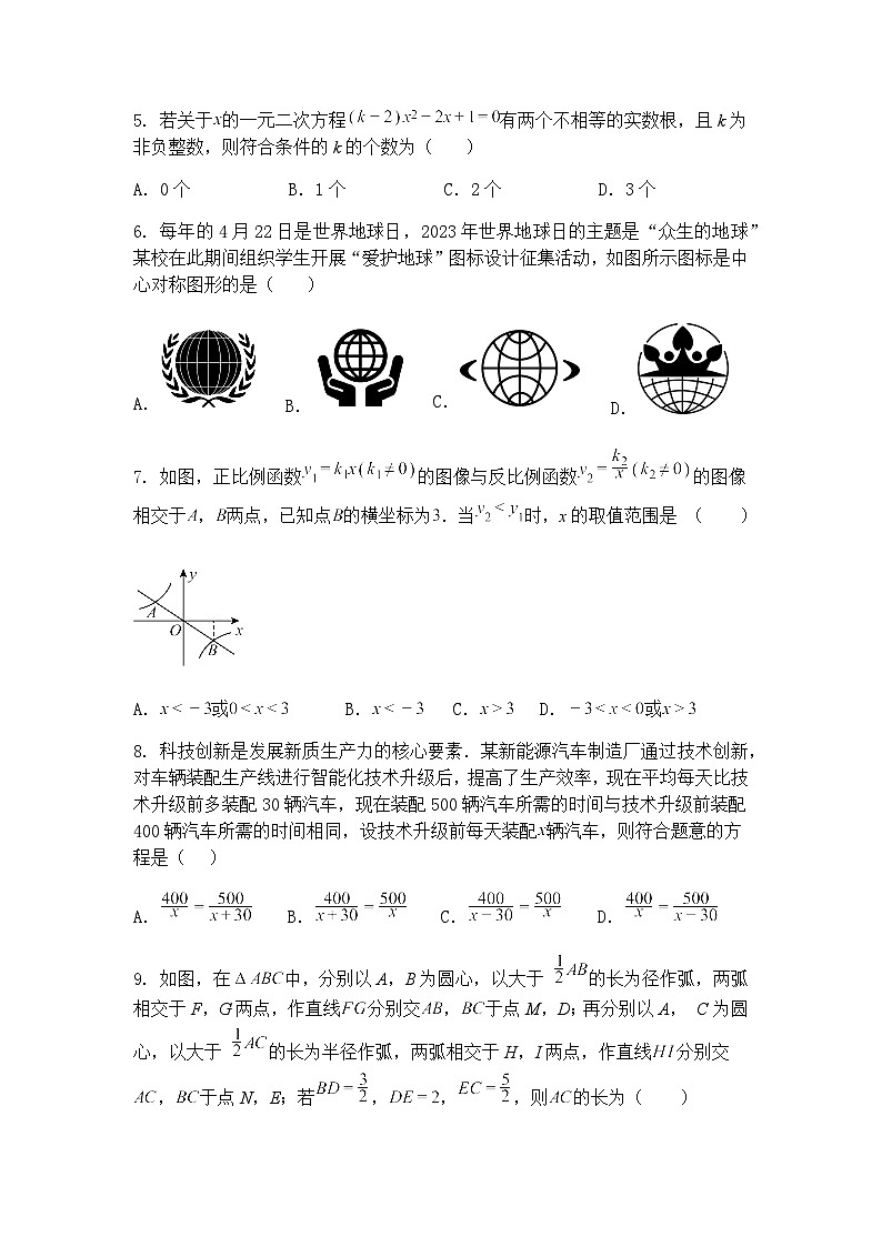 山东省济宁市梁山县第二中学20245--2025学年下学期九年级下3月份月考数学试题（含答案解析）第2页