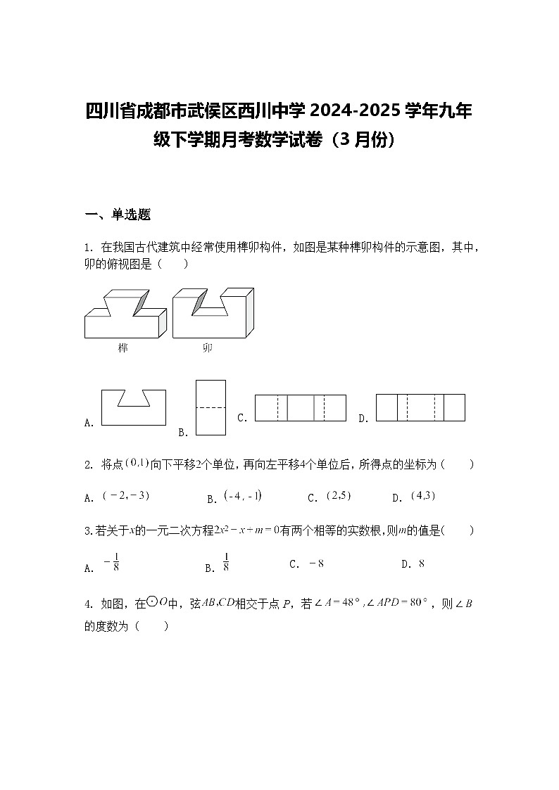 四川省成都市武侯区西川中学2024-2025学年九年级下学期月考数学试卷（3月份）（含答案解析）第1页