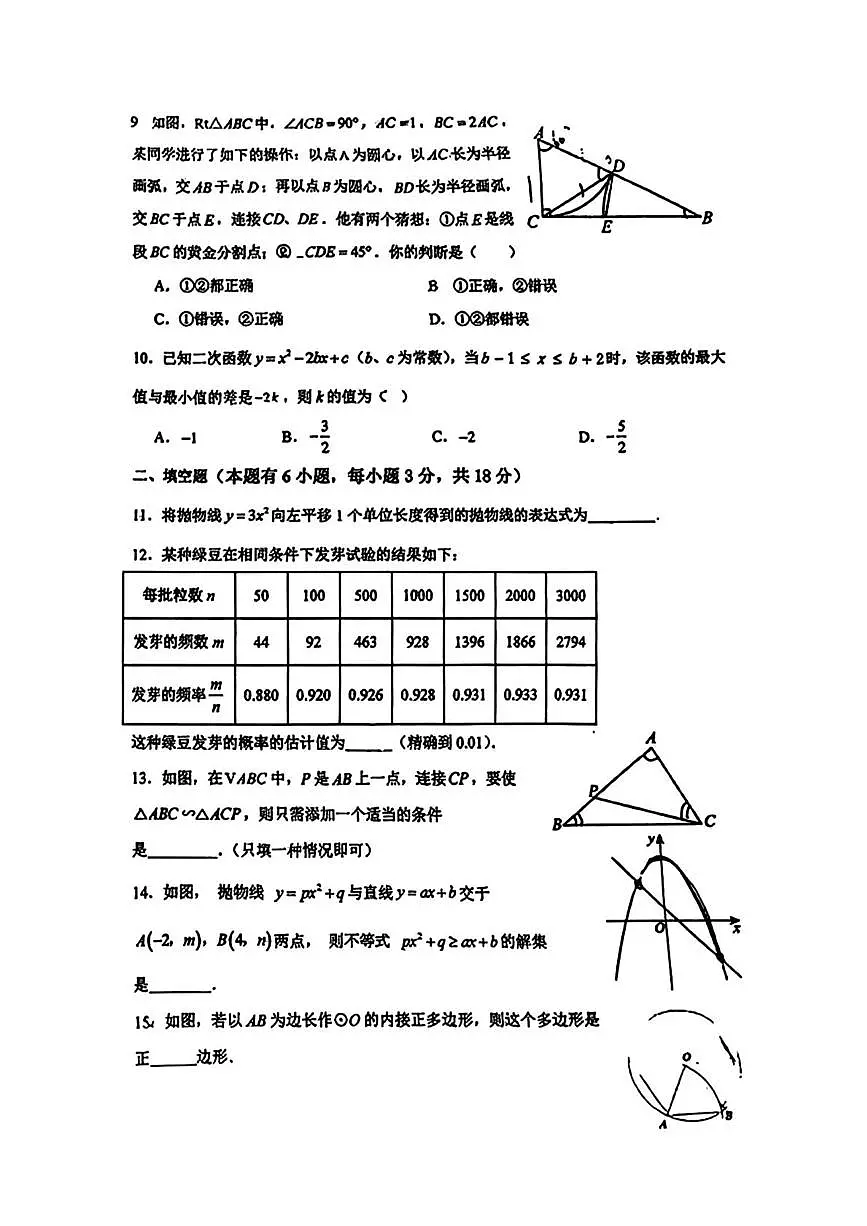 浙江省嘉兴市二十一世纪外国语学校2025-2026学年上学期九年级月考数学试卷第2页