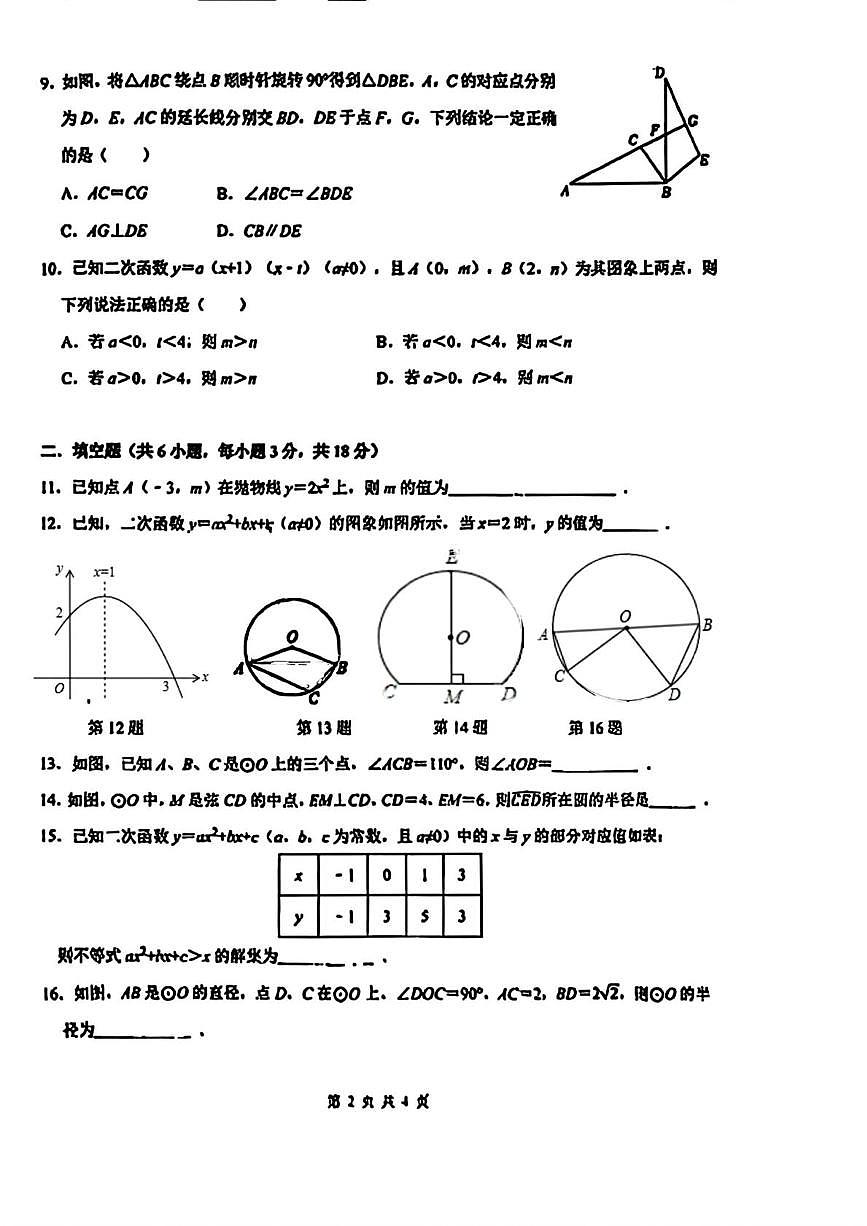 浙江省杭州市江南实验学校2025-2026学年九年级上学期月考数学试卷第2页