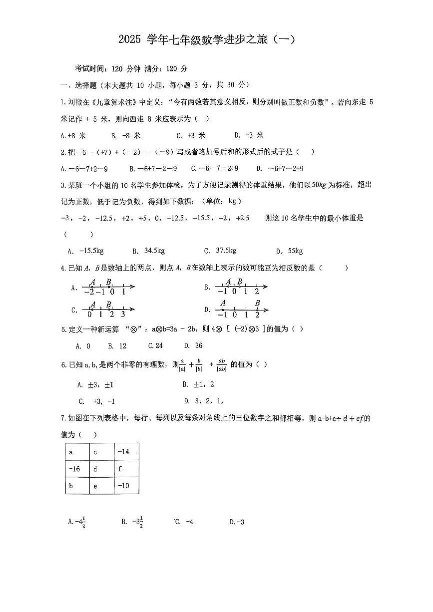 山东省日照市东港区日照港中学2025-2026学年七年级上学期10月月考数学试题第1页
