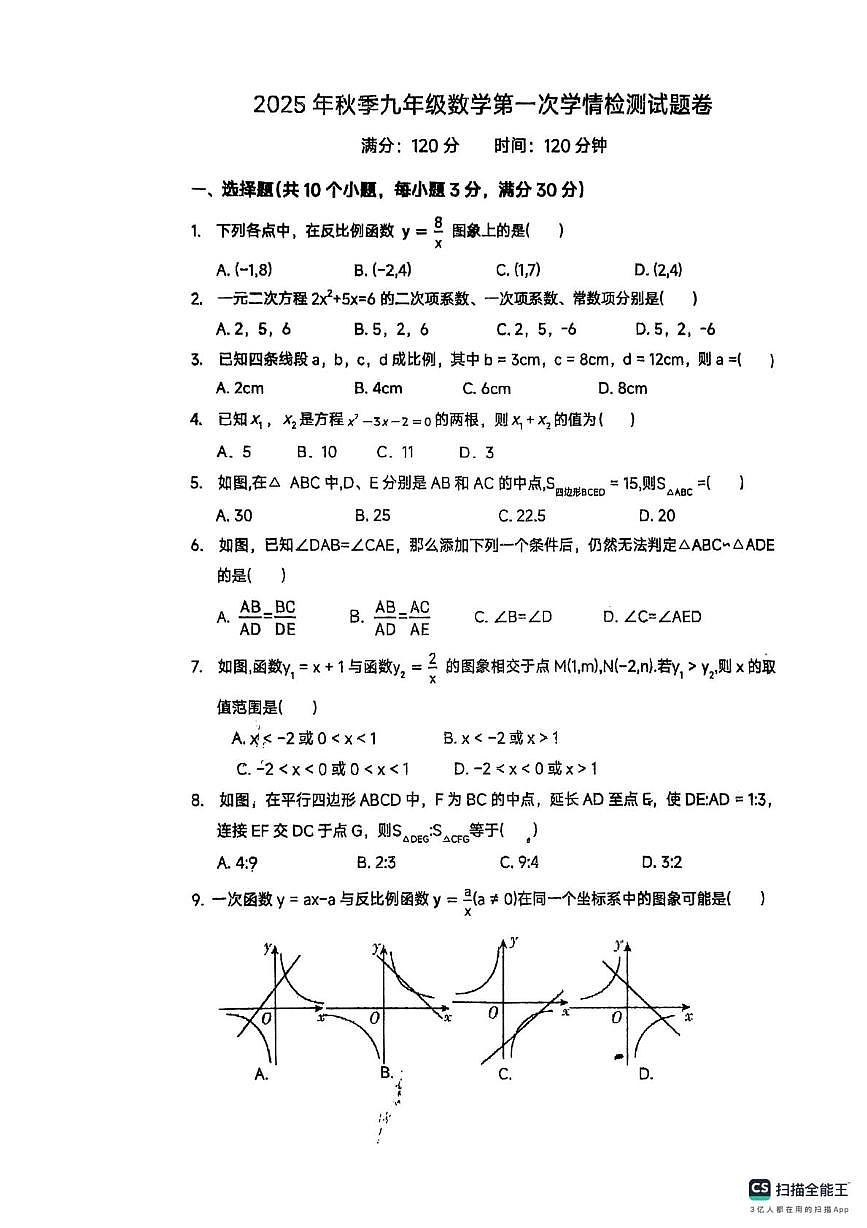 湖南省郴州市桂阳县2025-2026学年九年级上学期10月月考数学试题第1页