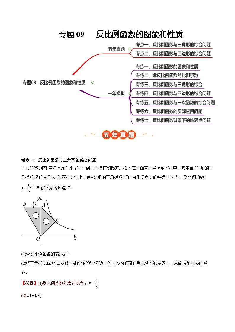 中考数学 专题练习09 反比例函数的图象和性质（河南专用）（解析版）第1页