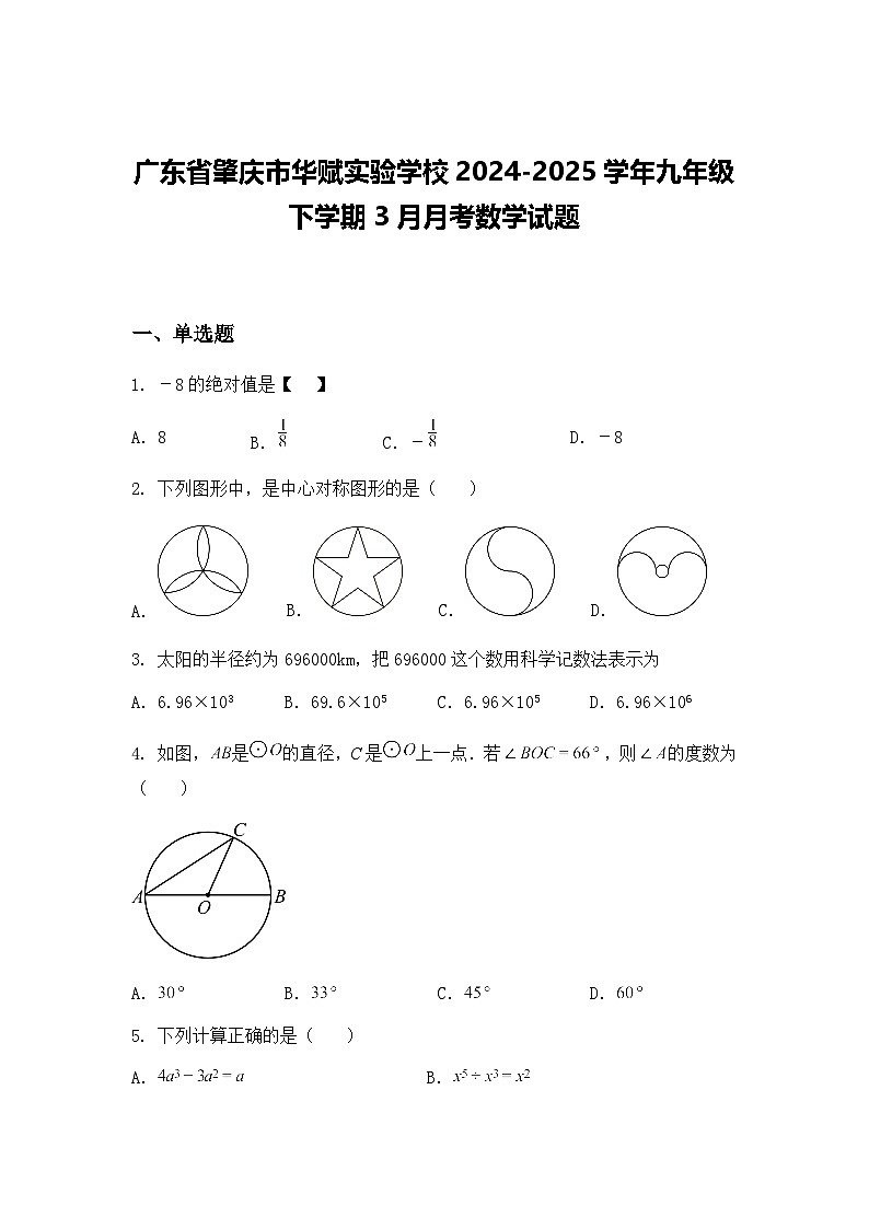 广东省肇庆市华赋实验学校2024-2025学年九年级下学期3月月考数学试题（含答案解析）第1页