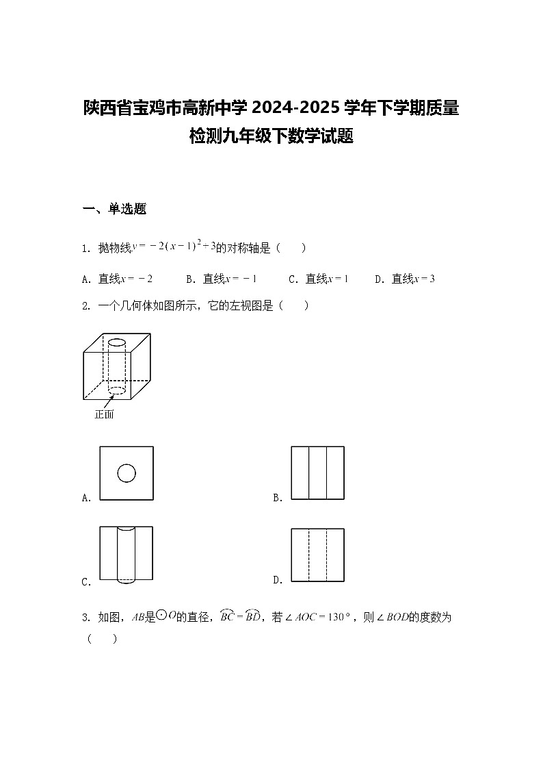 陕西省宝鸡市高新中学2024-2025学年下学期质量检测九年级下数学试题（含答案解析）第1页