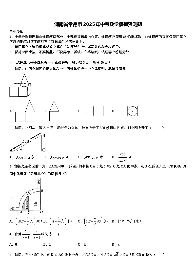 湖南省常德市2025年中考数学模拟预测题含解析第1页