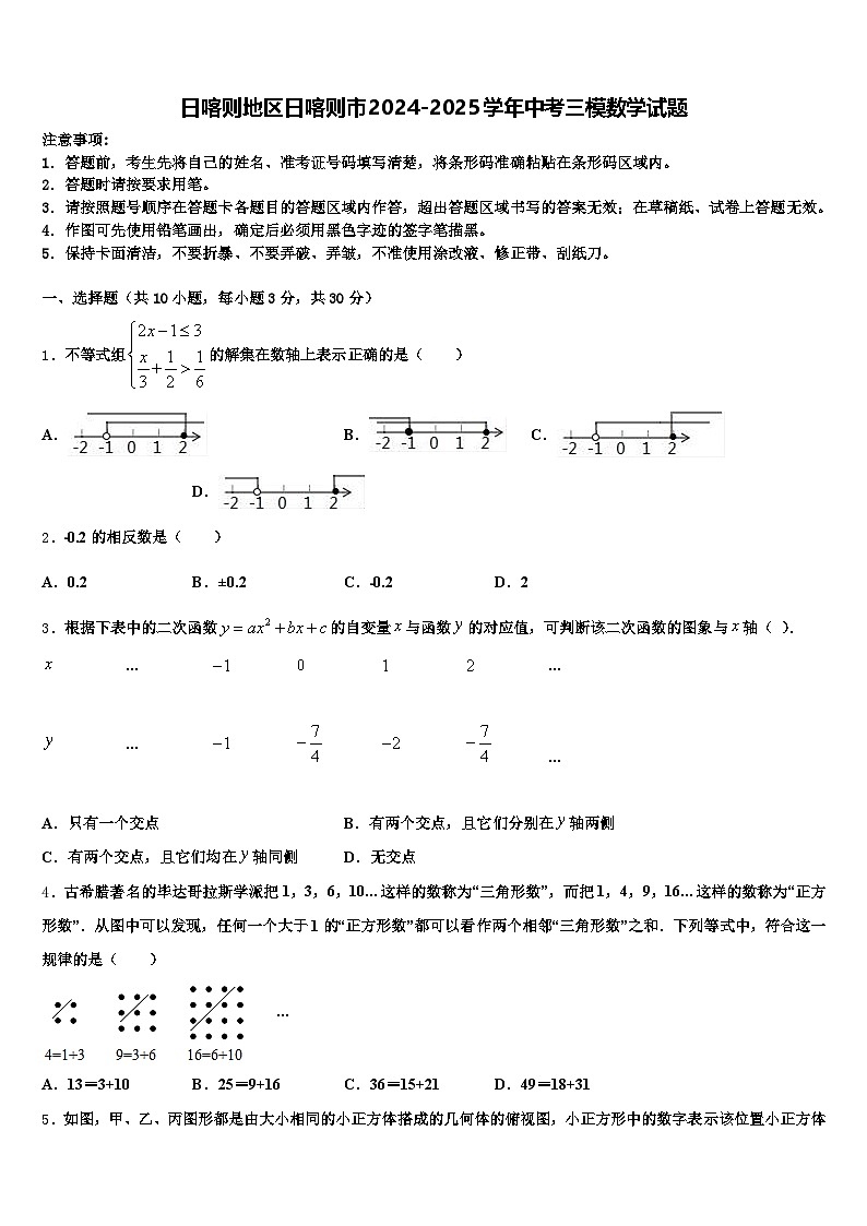 日喀则地区日喀则市2024-2025学年中考三模数学试题含解析第1页