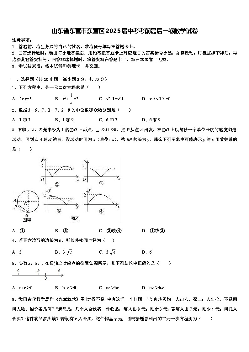 山东省东营市东营区2025届中考考前最后一卷数学试卷含解析第1页